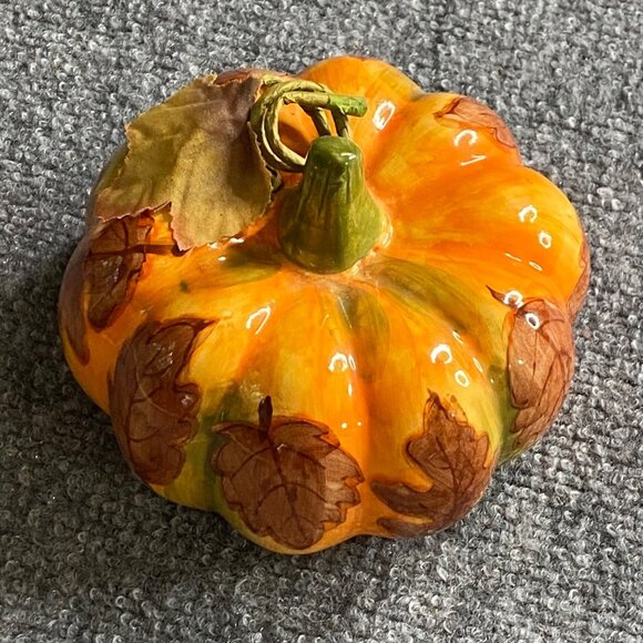 Halloween Hand-Painted Ceramic Pumpkin Decor Autumn Leaf Design Thanksgiving - Picture 7 of 9